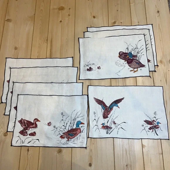 Unbranded Unisex Vintage Duck Linen Placemats White Cabin Cottagecore Set of 8 - Picture 1 of 6